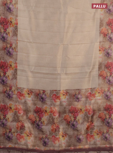 Tissue saree sandal and pastel brown with allover zari weaves and floral digital printed border