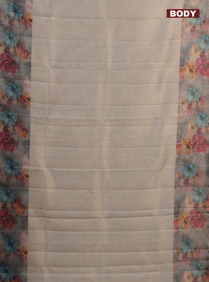 Tissue saree beige and violet with allover zari weaves and floral digital printed border