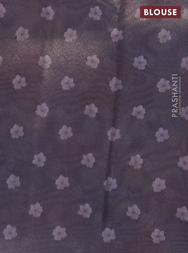 Tissue saree beige and violet with allover zari weaves and floral digital printed border