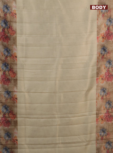 Tissue saree cream and sandal with allover zari weaves and floral digital printed border