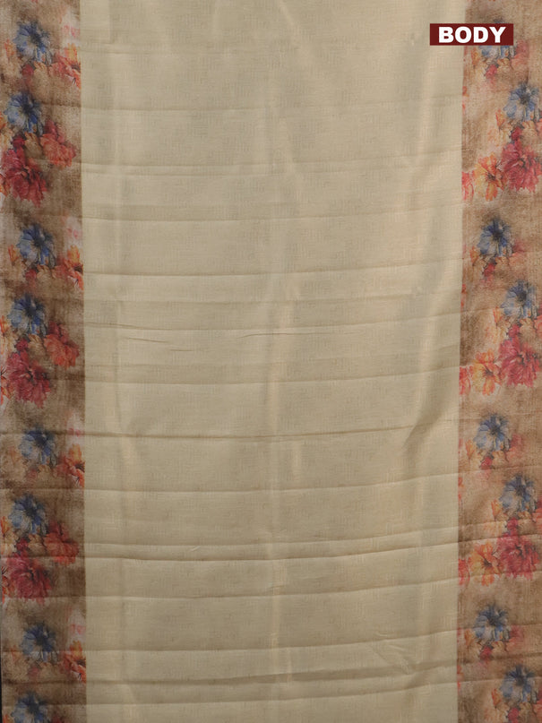 Tissue saree cream and sandal with allover zari weaves and floral digital printed border