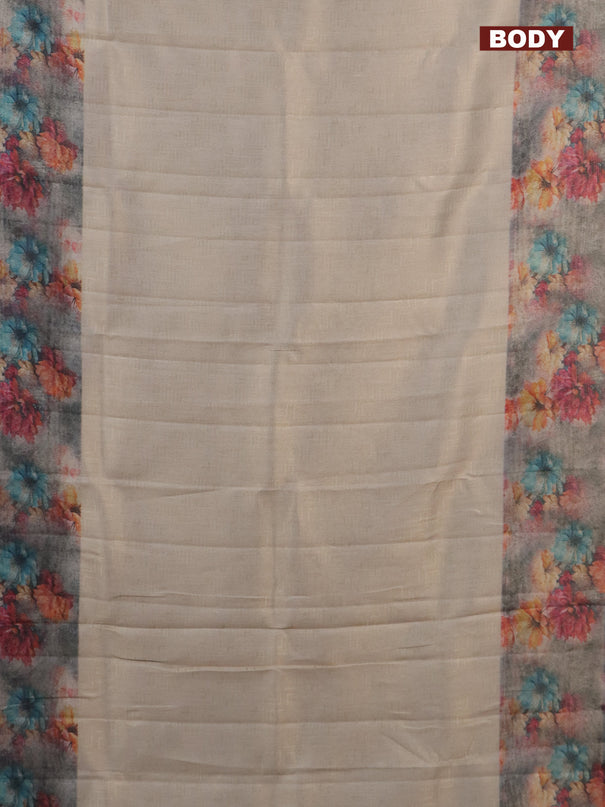 Tissue saree beige and grey shade with allover zari weaves and floral digital printed border