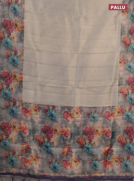 Tissue saree beige and grey shade with allover zari weaves and floral digital printed border