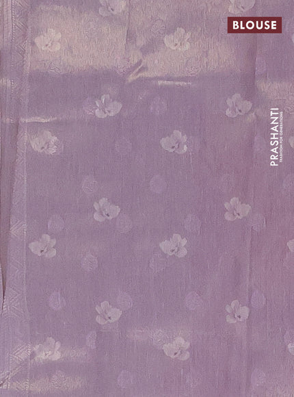 Tissue saree grey shade and lavender with allover zari weaves and floral digital printed border