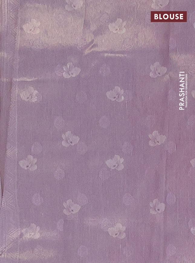 Tissue saree grey shade and lavender with allover zari weaves and floral digital printed border
