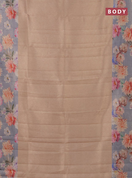 Tissue saree sandal and pastel blue with allover zari weaves and floral digital printed border