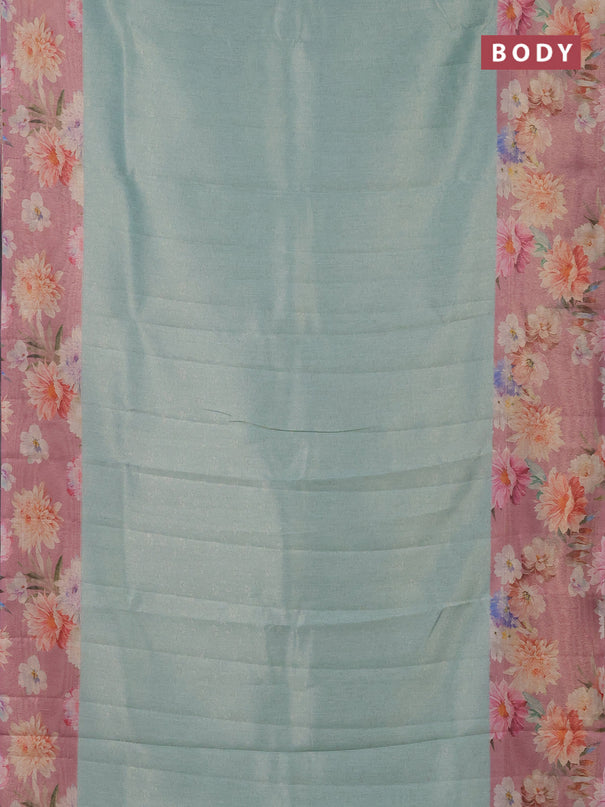Tissue saree teal shade and pink with allover zari weaves and floral digital printed border