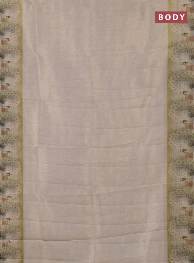 Tissue saree beige with allover zari weaves and digital printed border