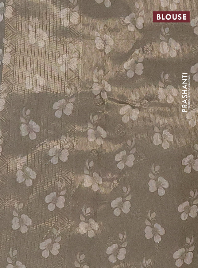 Tissue saree beige with allover zari weaves and digital printed border