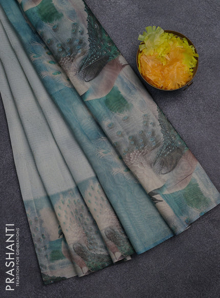 Tissue saree pastel grey and dark grey with allover zari weaves and digital printed border