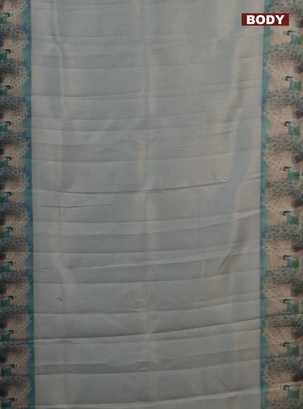Tissue saree pastel grey and dark grey with allover zari weaves and digital printed border