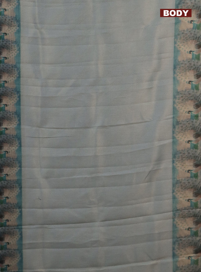 Tissue saree pastel grey and dark grey with allover zari weaves and digital printed border