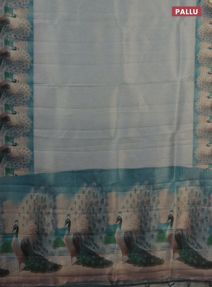 Tissue saree pastel grey and dark grey with allover zari weaves and digital printed border