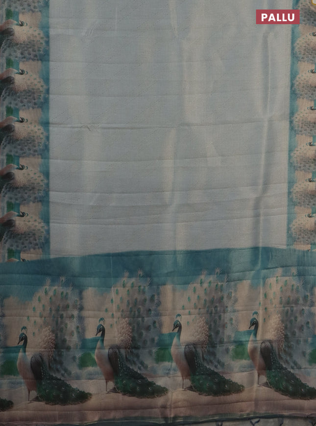 Tissue saree pastel grey and dark grey with allover zari weaves and digital printed border