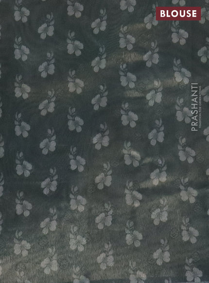 Tissue saree pastel grey and dark grey with allover zari weaves and digital printed border