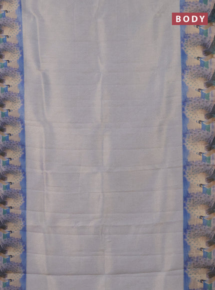 Tissue saree pastel grey with allover zari weaves and digital printed border