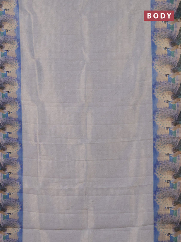 Tissue saree pastel grey with allover zari weaves and digital printed border