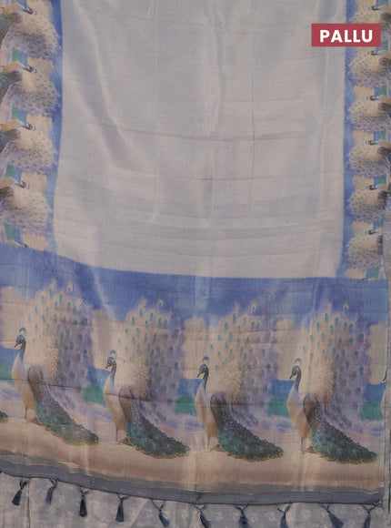 Tissue saree pastel grey with allover zari weaves and digital printed border