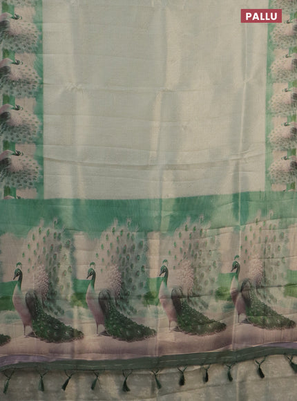 Tissue saree mild pista green with allover zari weaves and digital printed border