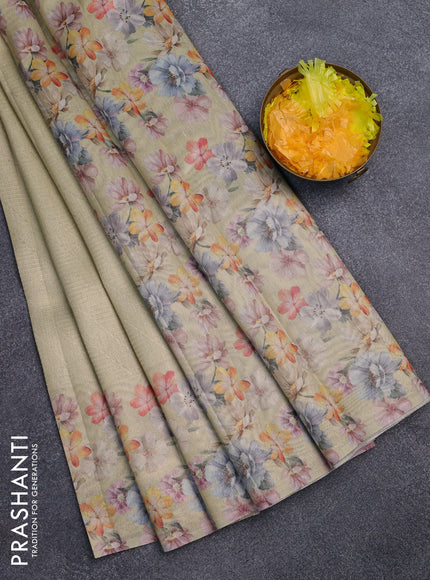 Tissue saree gold with allover zari weaves and floral digital printed border