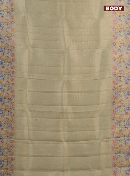 Tissue saree gold with allover zari weaves and floral digital printed border