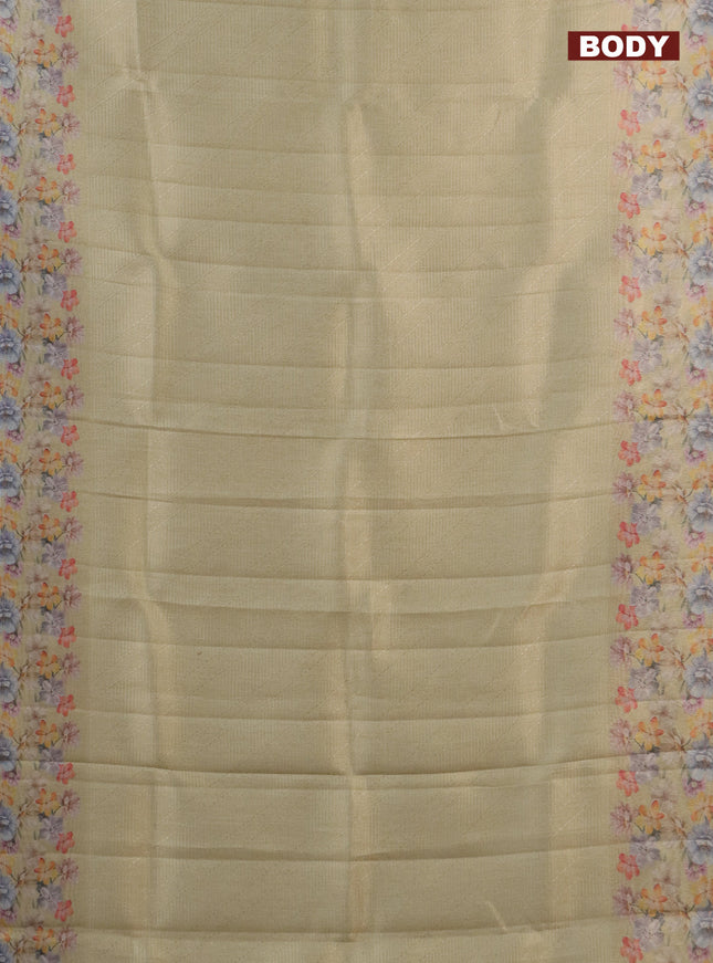Tissue saree gold with allover zari weaves and floral digital printed border