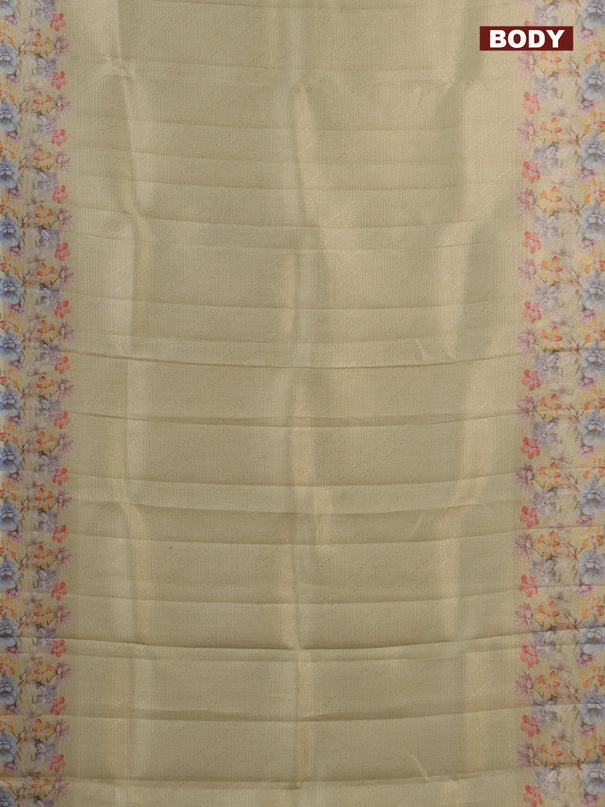 Tissue saree gold with allover zari weaves and floral digital printed border