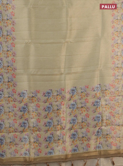 Tissue saree gold with allover zari weaves and floral digital printed border