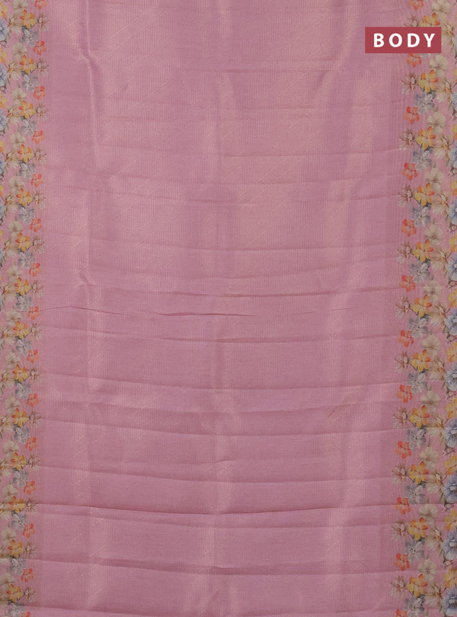 Tissue saree light pink with allover zari weaves and floral digital printed border