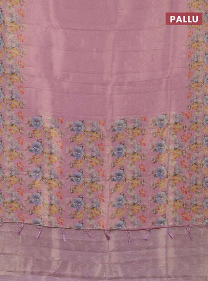Tissue saree light pink with allover zari weaves and floral digital printed border