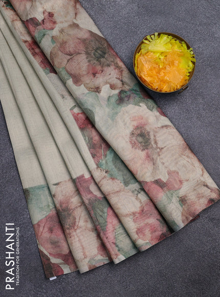 Tissue saree beige with allover zari weaves and floral digital printed border