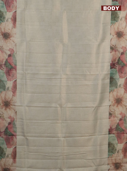 Tissue saree beige with allover zari weaves and floral digital printed border