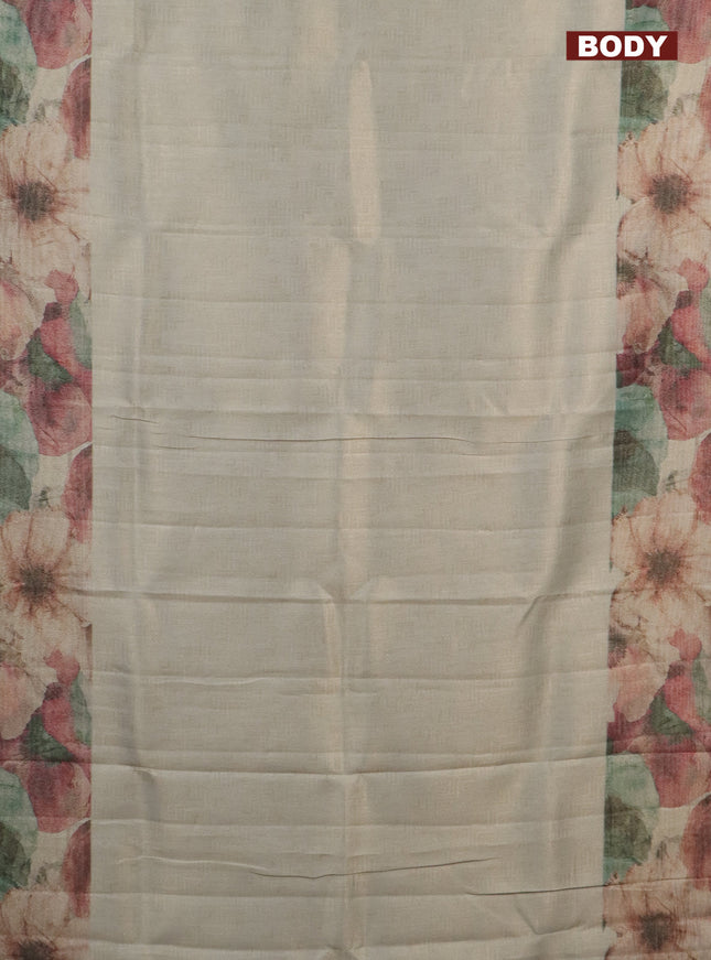 Tissue saree beige with allover zari weaves and floral digital printed border