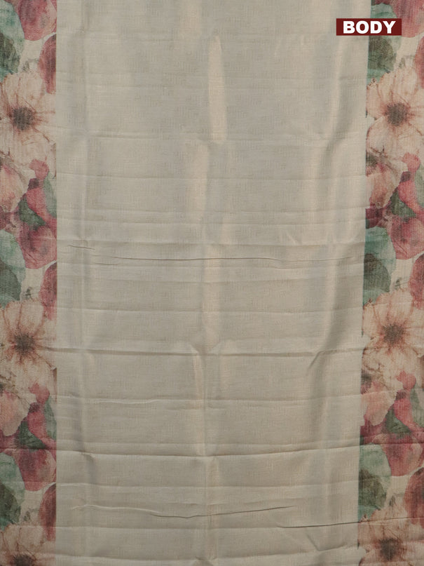 Tissue saree beige with allover zari weaves and floral digital printed border