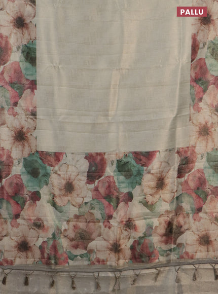 Tissue saree beige with allover zari weaves and floral digital printed border