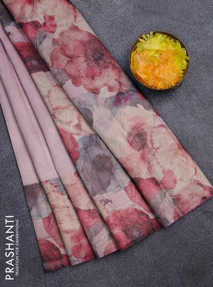 Tissue saree light pink with allover zari weaves and floral digital printed border