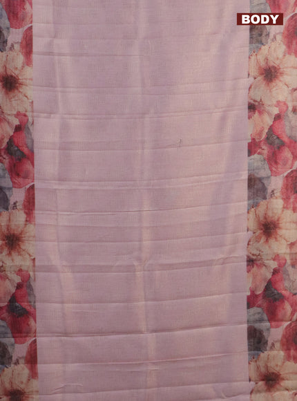 Tissue saree light pink with allover zari weaves and floral digital printed border