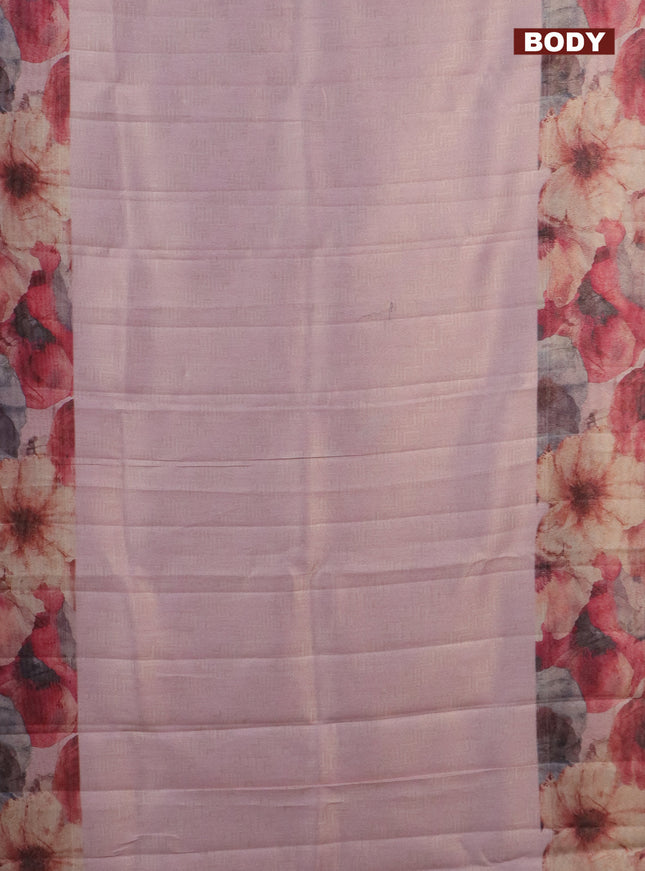 Tissue saree light pink with allover zari weaves and floral digital printed border