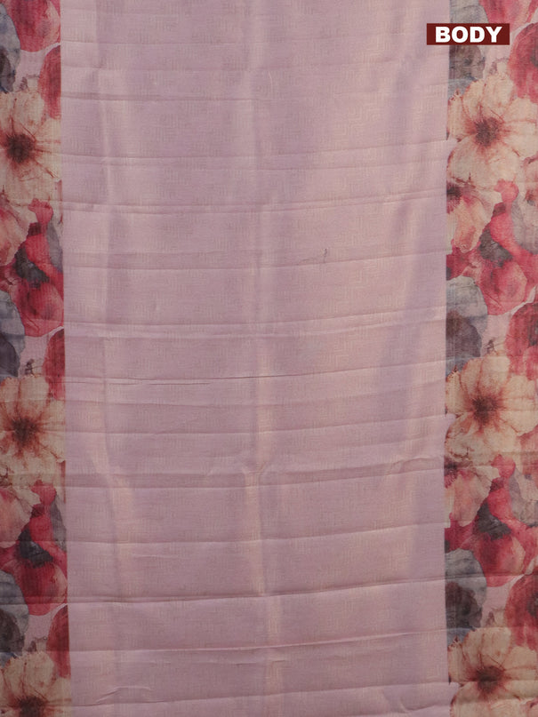 Tissue saree light pink with allover zari weaves and floral digital printed border