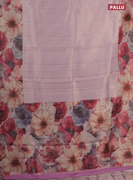 Tissue saree light pink with allover zari weaves and floral digital printed border
