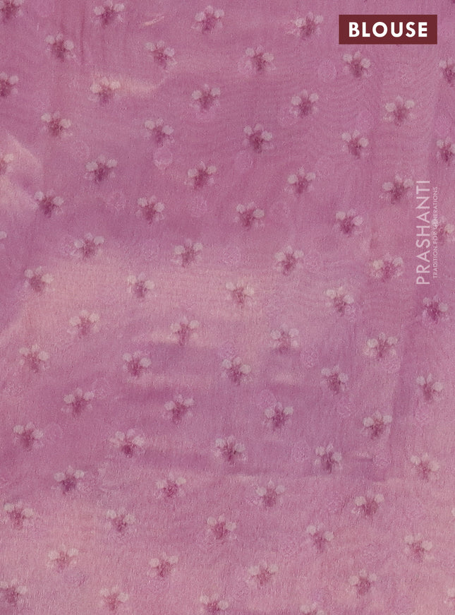 Tissue saree light pink with allover zari weaves and floral digital printed border