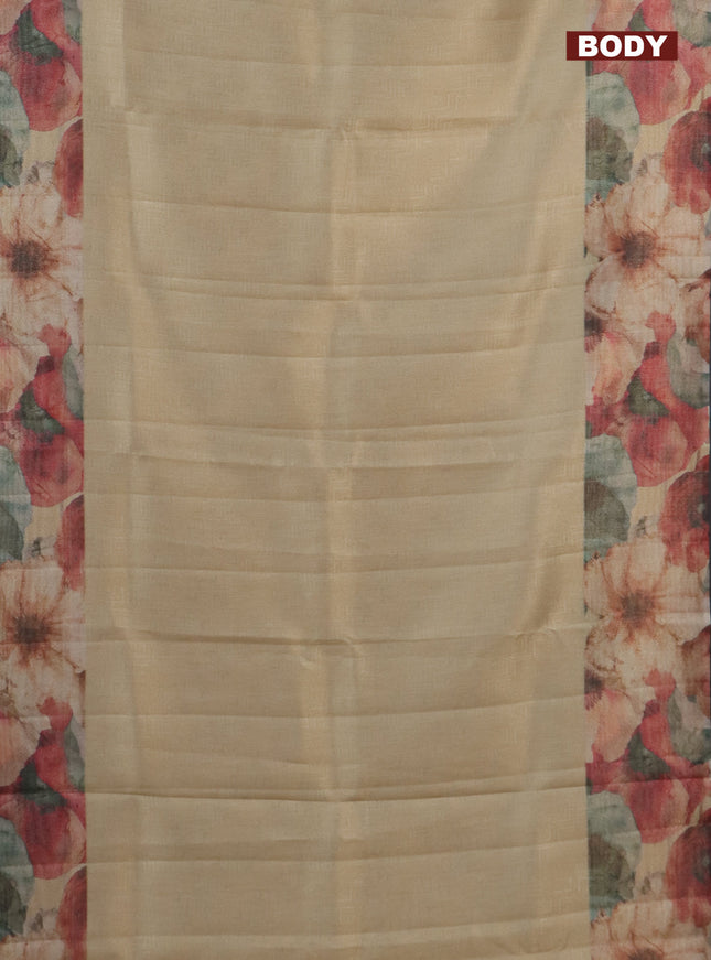 Tissue saree sandal with allover zari weaves and floral digital printed border