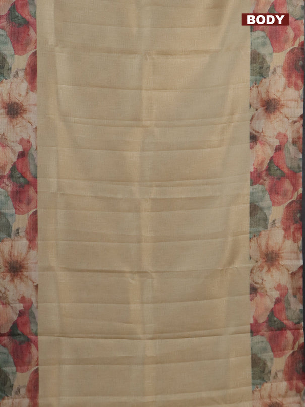 Tissue saree sandal with allover zari weaves and floral digital printed border