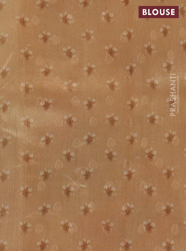 Tissue saree sandal with allover zari weaves and floral digital printed border