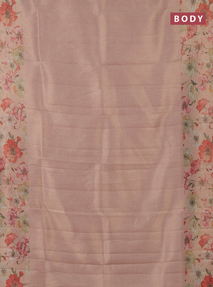 Tissue saree mild peach with allover zari weaves and floral digital printed border