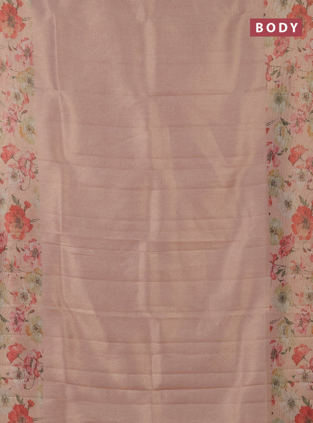 Tissue saree mild peach with allover zari weaves and floral digital printed border