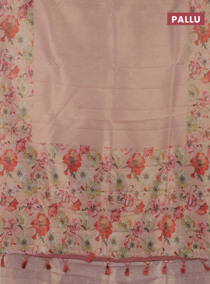 Tissue saree mild peach with allover zari weaves and floral digital printed border