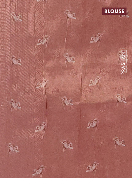 Tissue saree mild peach with allover zari weaves and floral digital printed border