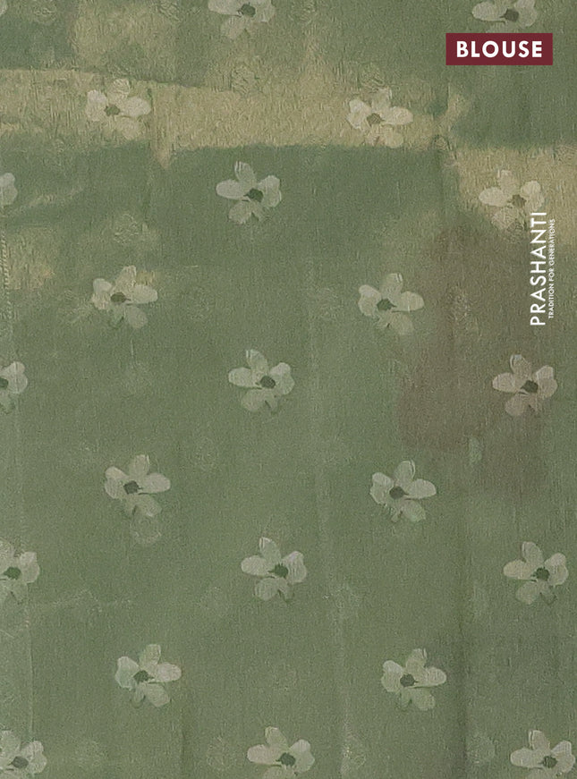 Tissue saree pastel green with allover zari weaves and digital printed border