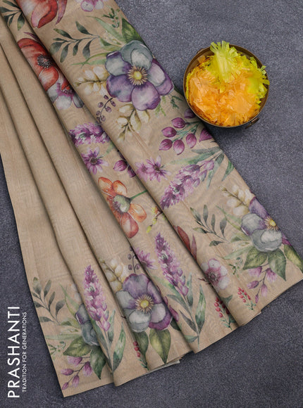 Tissue saree sandal with allover zari weaves and digital printed border